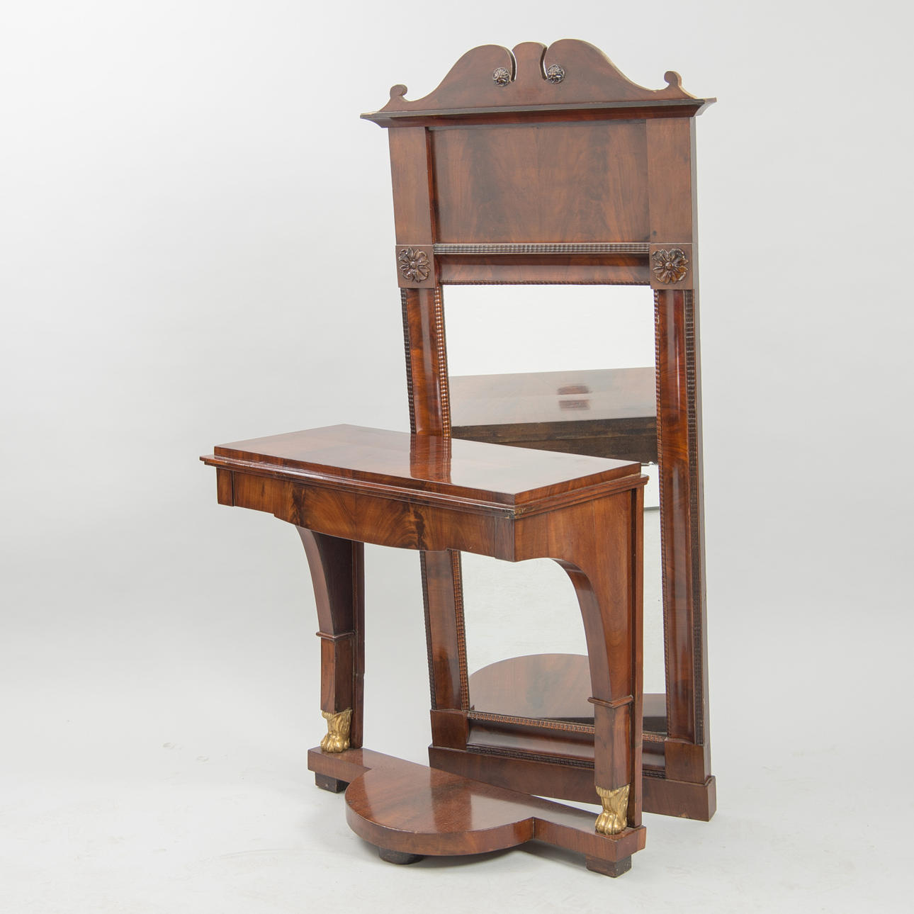 SPEGEL MED KONSOL, mahogny med förgyllda detaljer, empire.