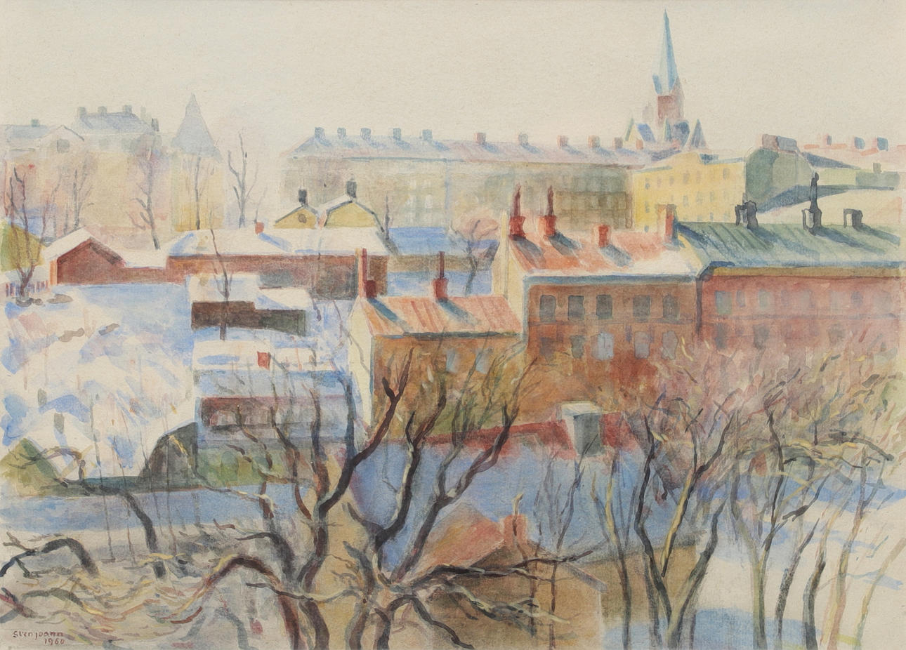 SVEN JOANN. “Vinterbild, Åsöberget”, watercolour, signed and dated 1960.