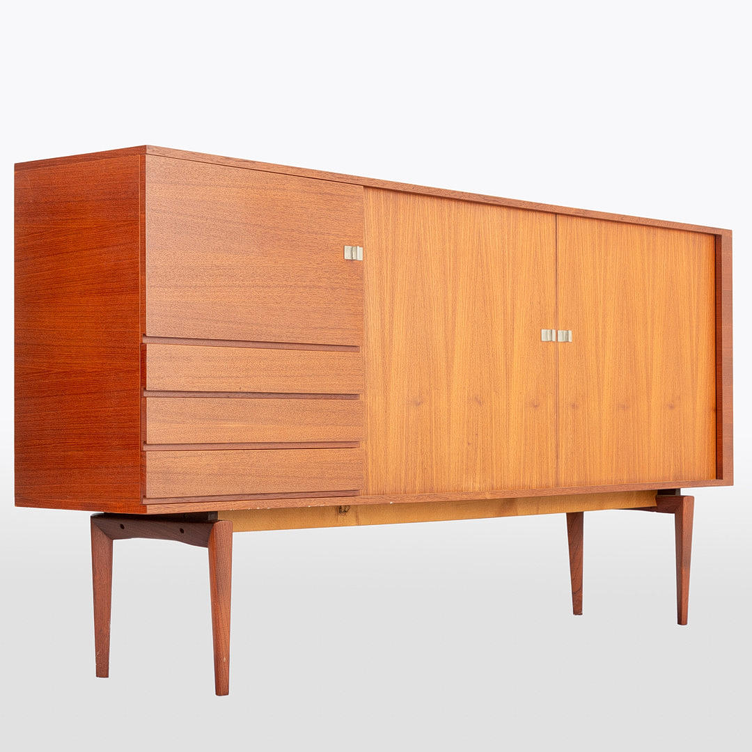 H.W. SMALL. Bramin. Teak highboard Denmark, 1960s.