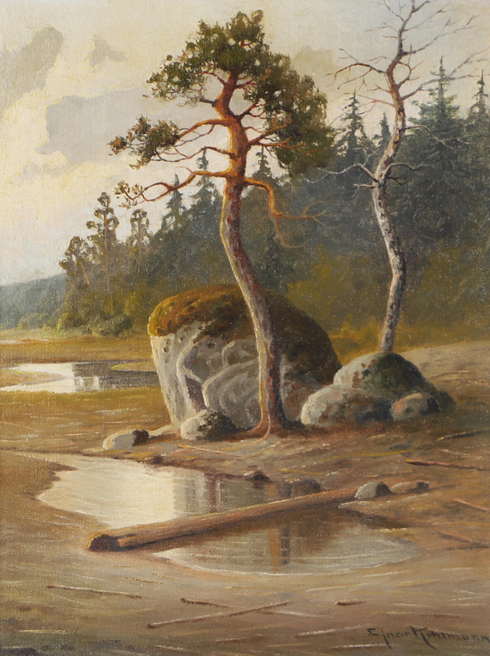 EINAR KOLHMANN. Landscape with trees, oil on canvas, signed.