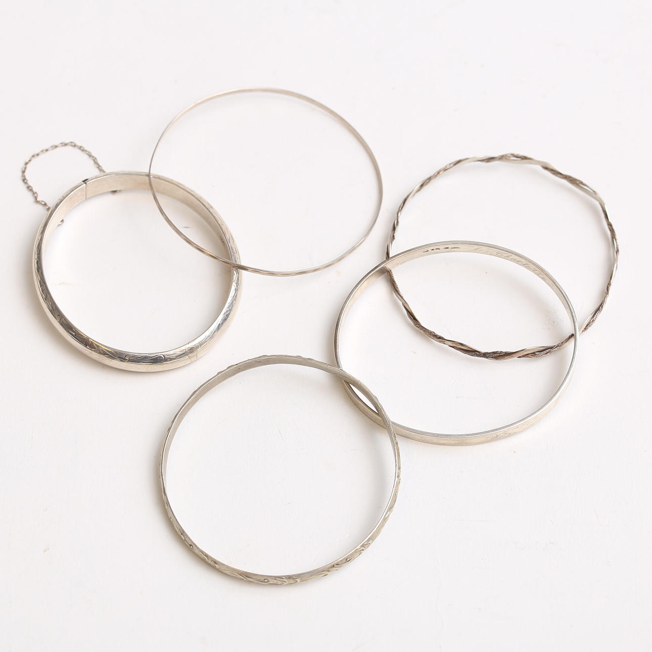 BRACELETS, 5 pcs, silver, 46 grams.