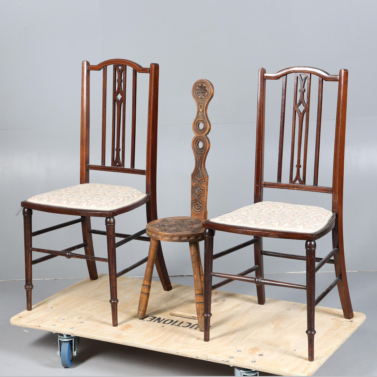 A PAIR OF EDWARDIAN MAHOAGNY CHAIRS TOGETHER WITH ANOTHER (3).