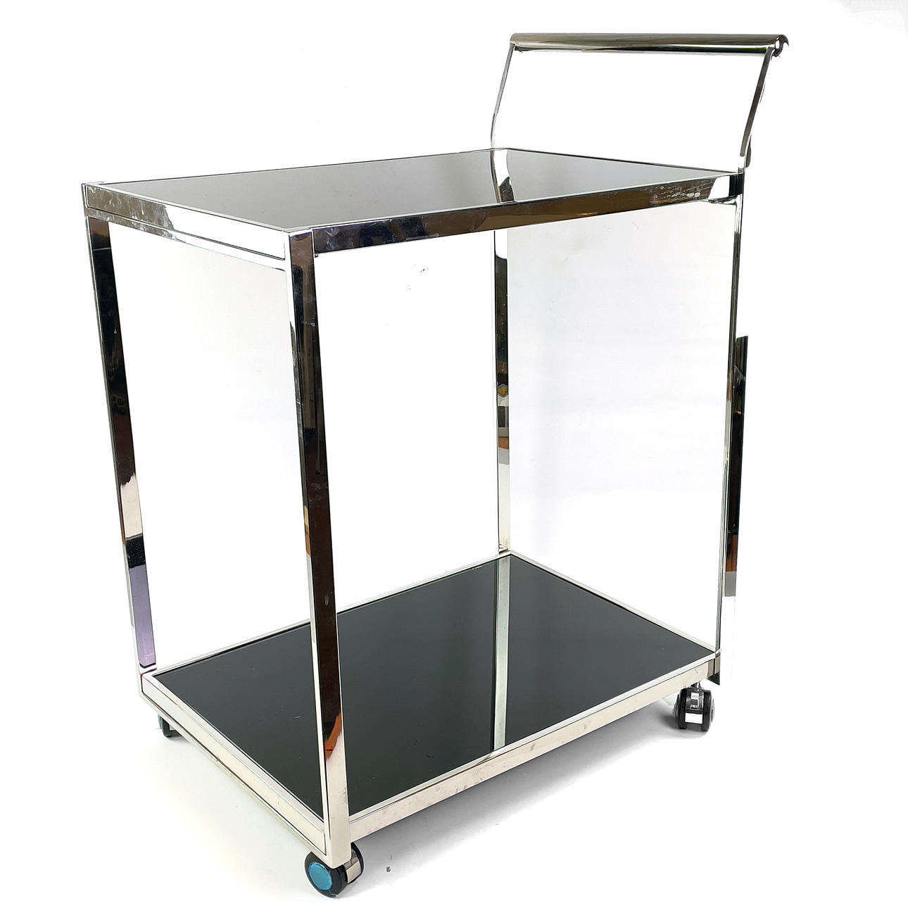 SERVING TROLLEY, chrome/ black glass.
