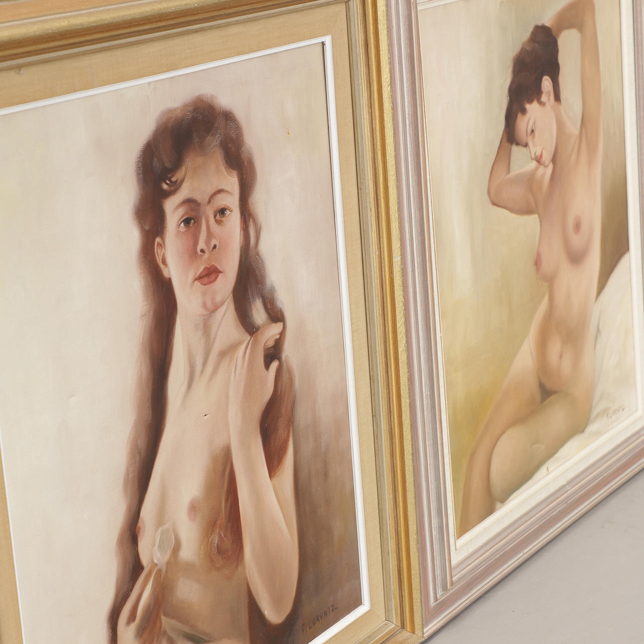 FRANS LORENTZ. Nude studies, 2 pieces, oils on canvas, signed.