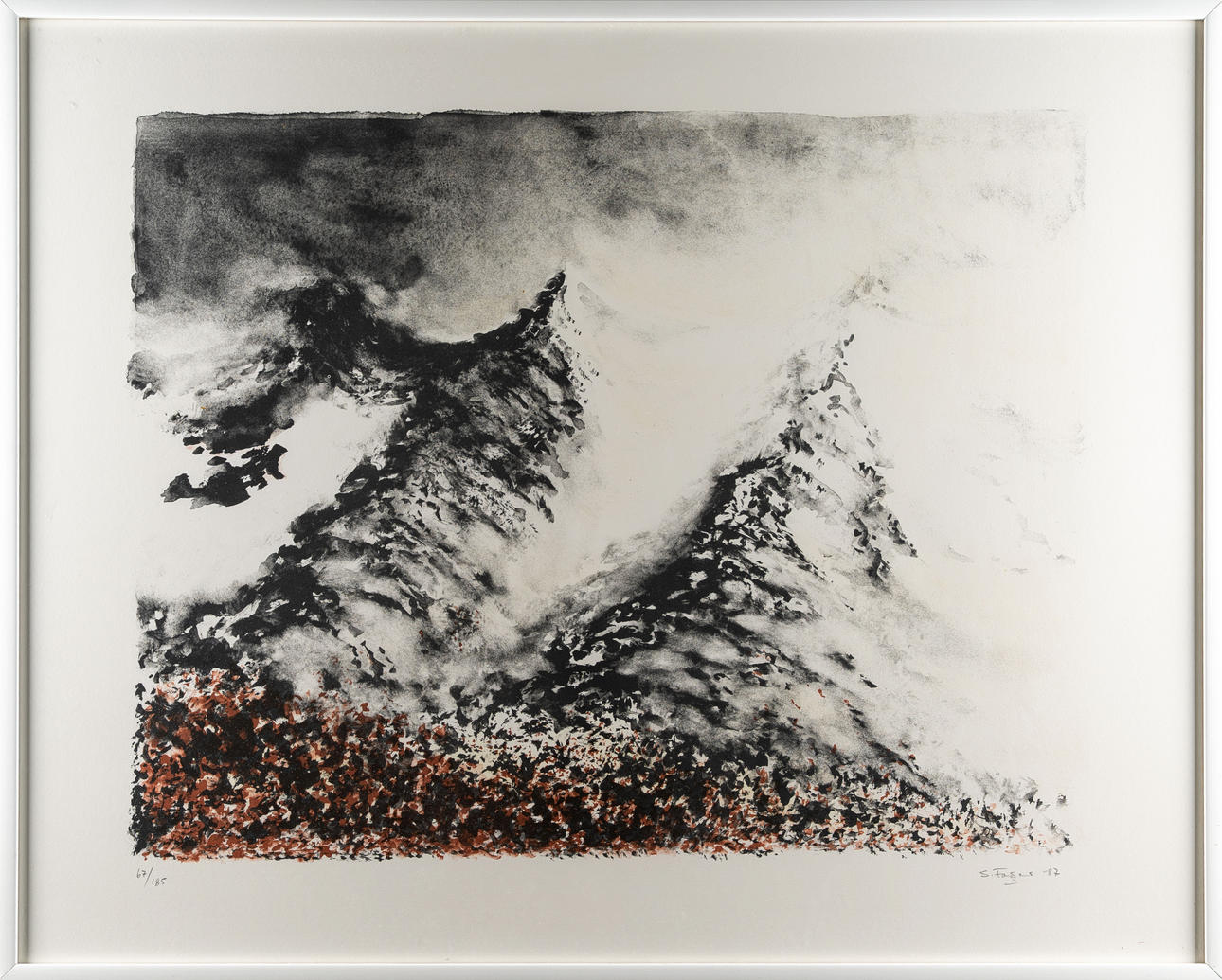 SIXTEN FAGER. Lithograph in colours, Mountain motif, Numbered 67/185, Signed.