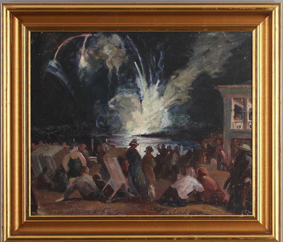 JOHN CARLSON. TILLSKRIVEN. möjligen motiv från Coney Island, olja på duk, osignerad.