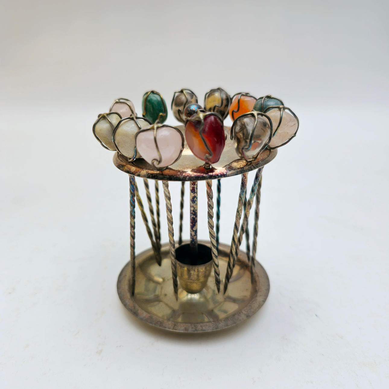 APPETIZER TOOTHPICK SILVER METAL WITH GEMS.