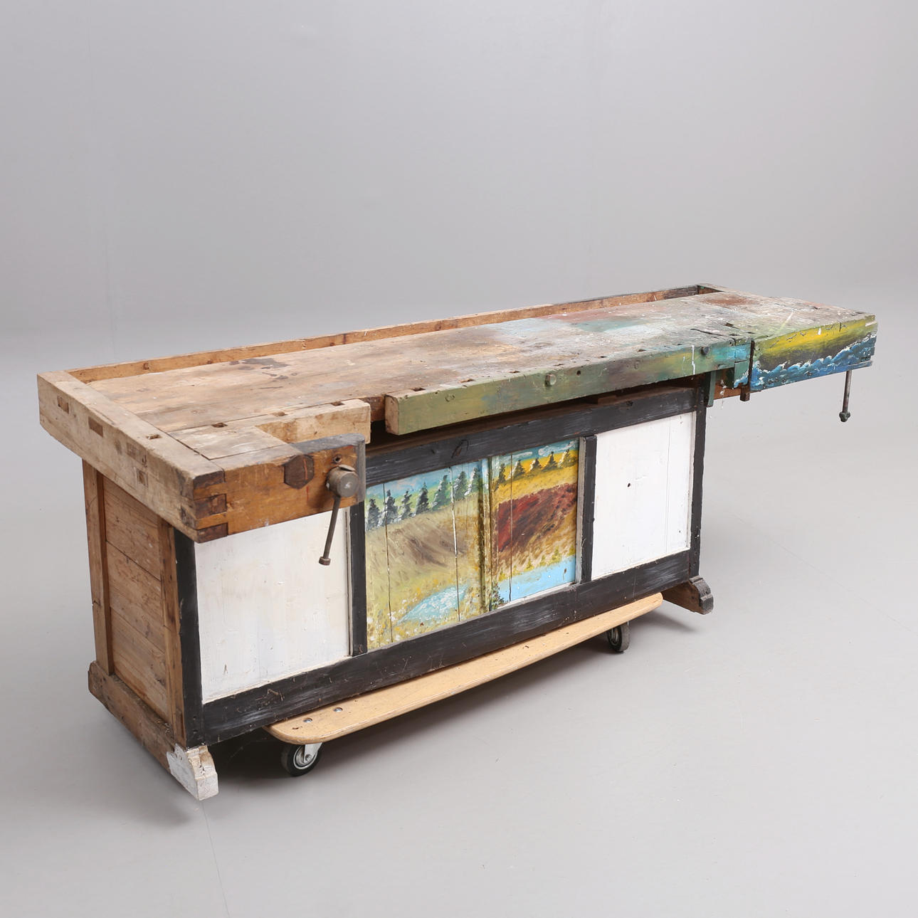 TØMRERBÆNK, med træskuffer, 220 cm.