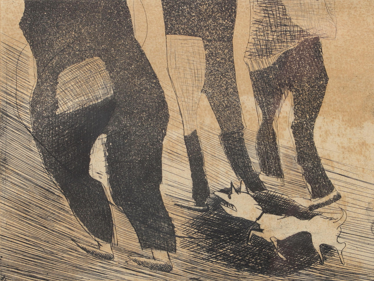 TORSTEN RENQVIST. Angry dog, etching, signed.