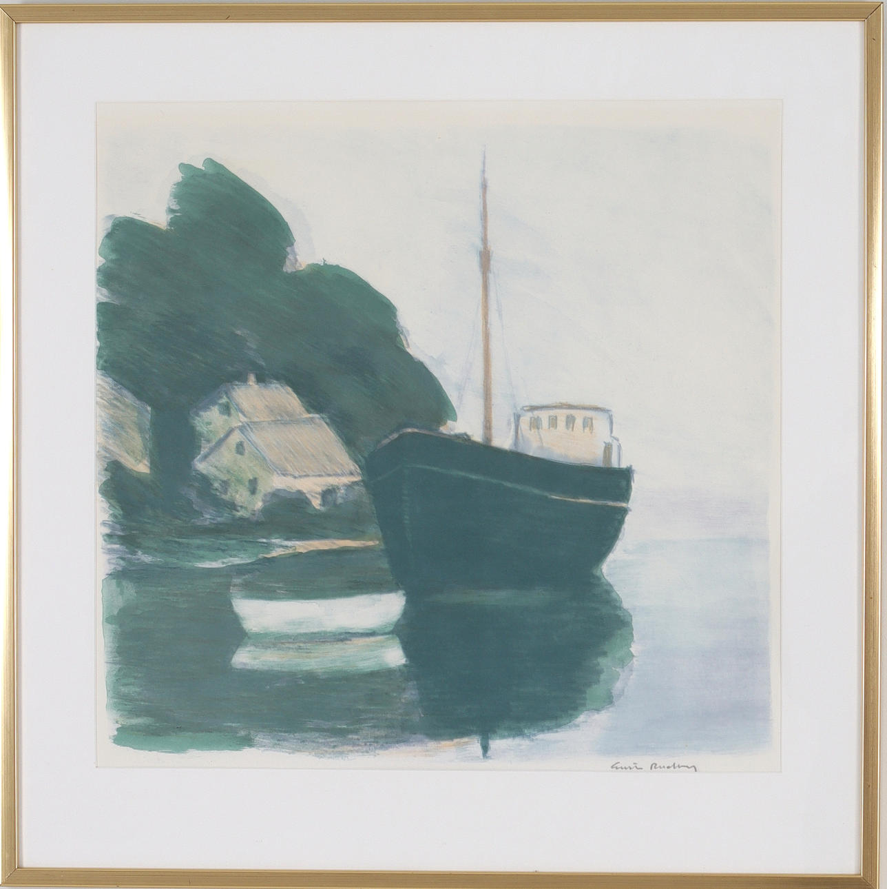 GUSTAV RUDBERG. Motif from Ven, lithograph in colours, signed.