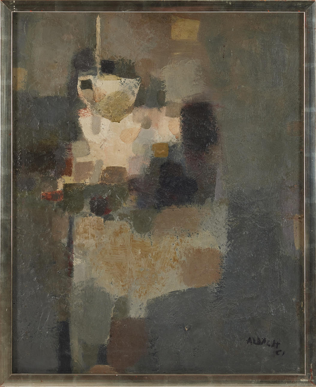AUGUSTIN ALBALAT (1930-1965). Composition, oil on panel, signed.