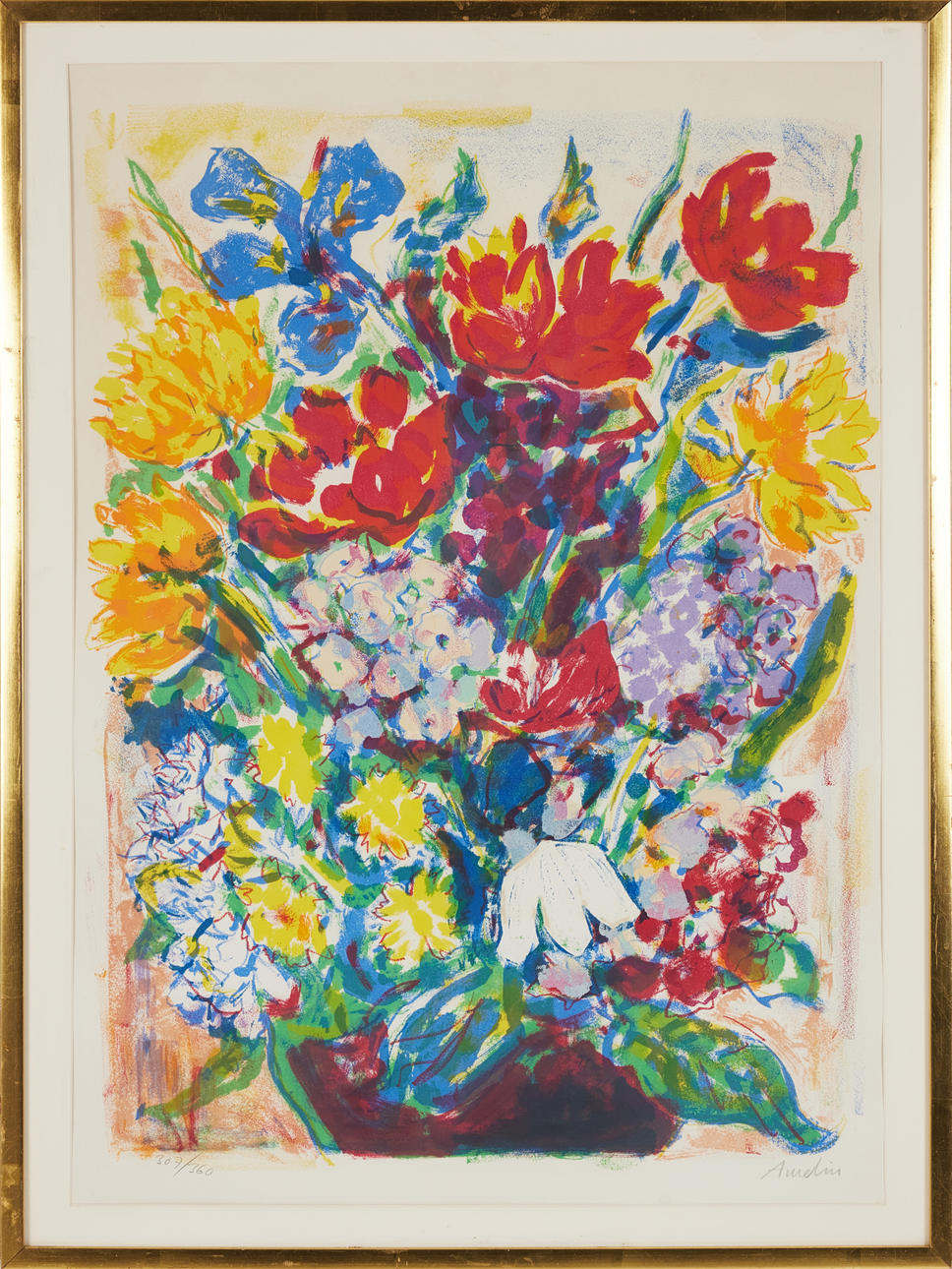 ALBIN AMELIN. Flowers, lithograph in colours, signed, numbered 307/360.