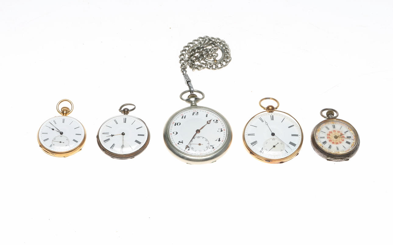FICKUR, 5 st, 2 stycken i guld 18K,18/1900-tal.