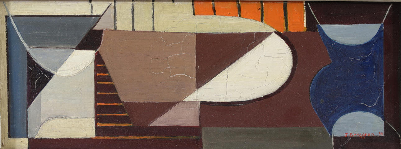 OIDENTIFIERAD KONSTNÄR. Composition, oil on panel, signed T. Berggren and dated 54.