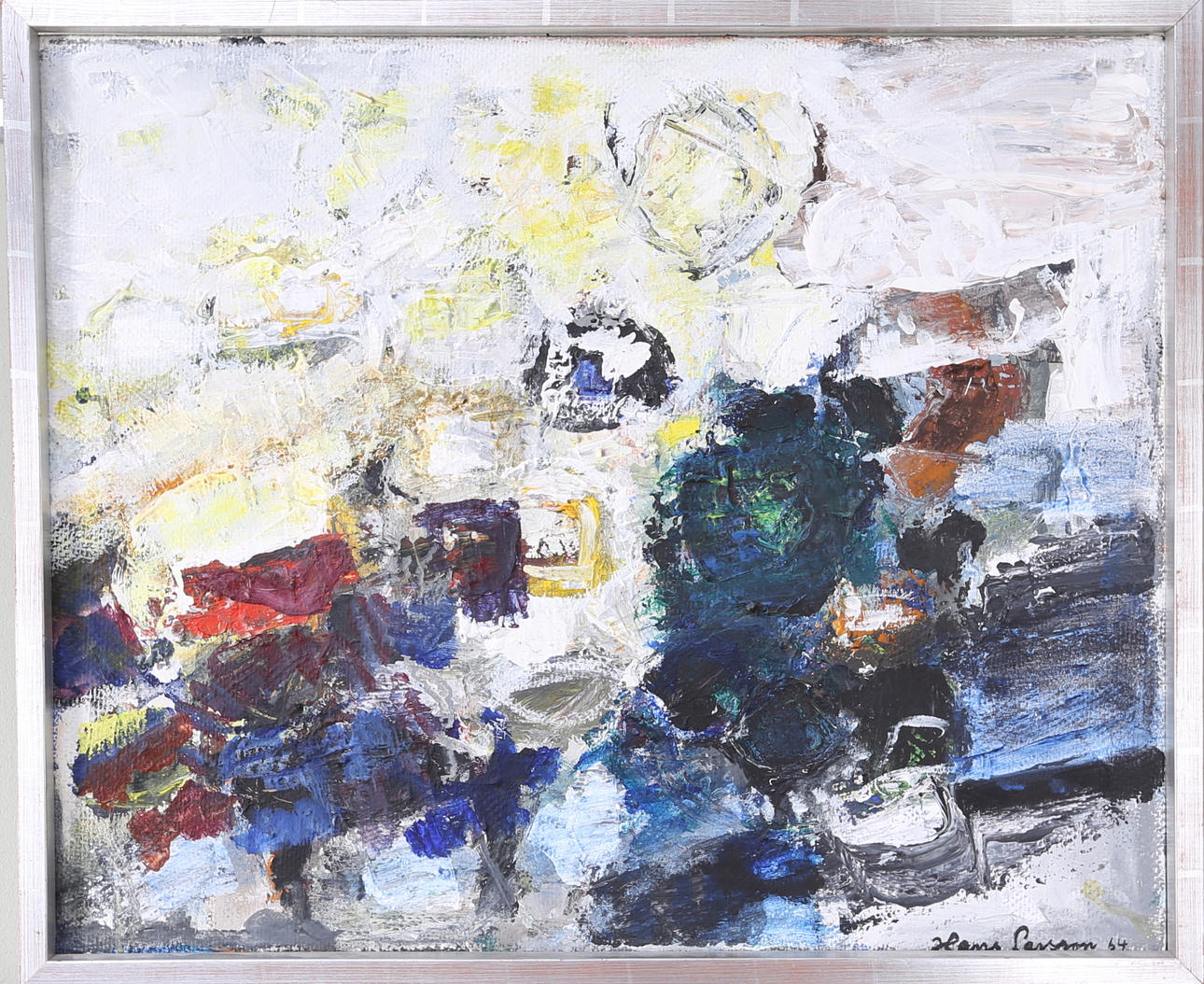 HANS LARSSON. Komposition, olja på duk, signerad.