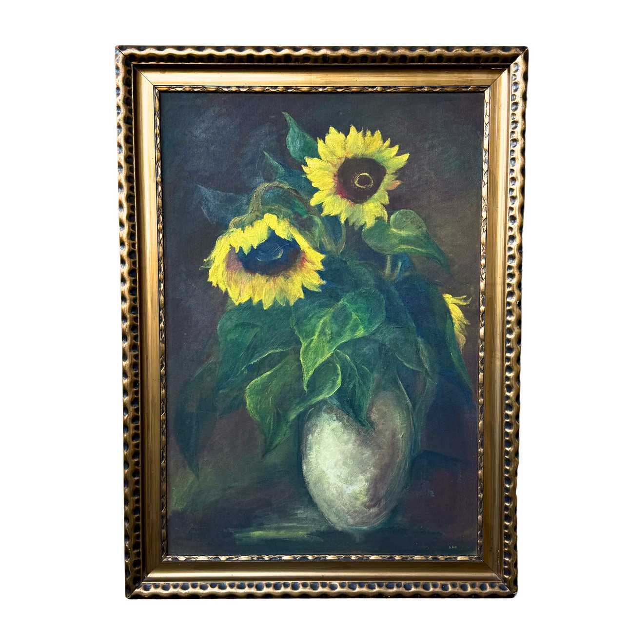 SUNFLOWER PAINTING ON CANVAS WITH FRAME, SIGNED.