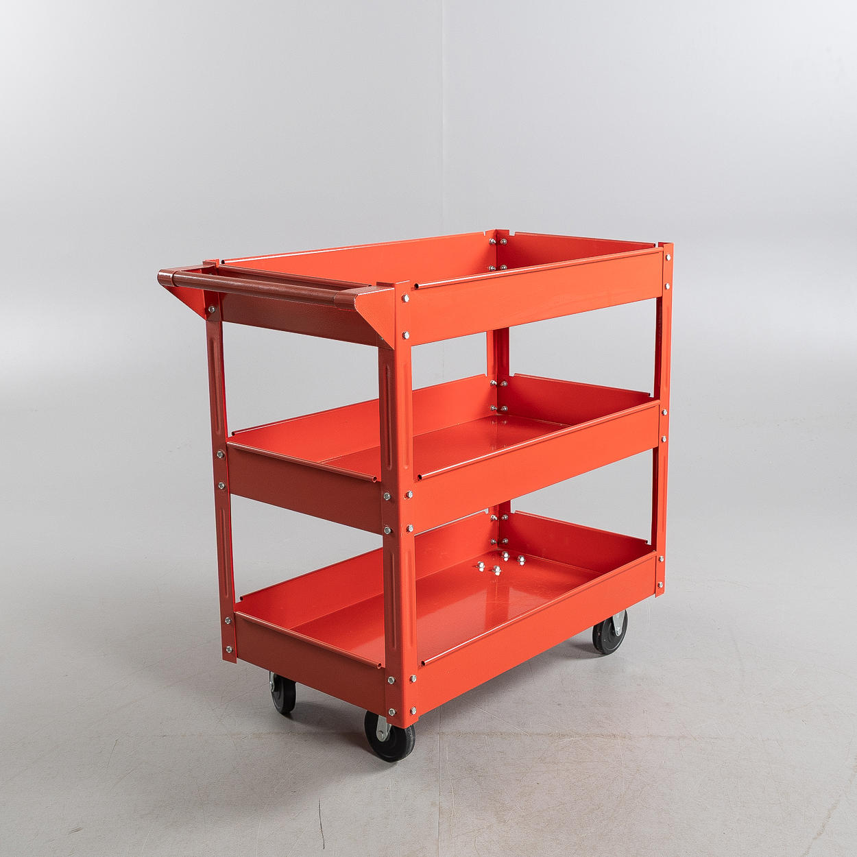 WORKSHOP TROLLEY, red lacquered sheet, contemporary.