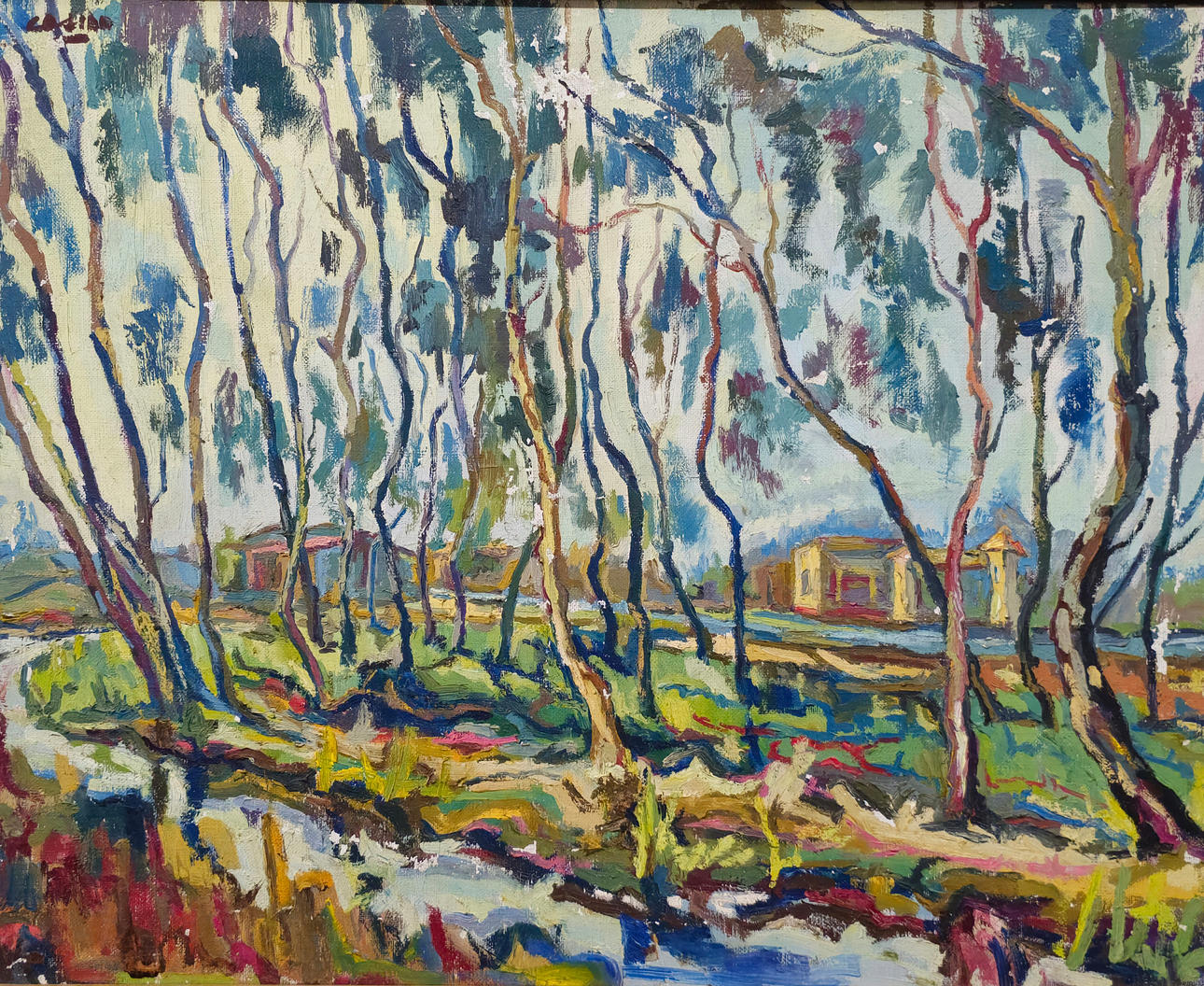 FOREST LANDSCAPE. OIL ON CANVAS. ANONYMOUS.