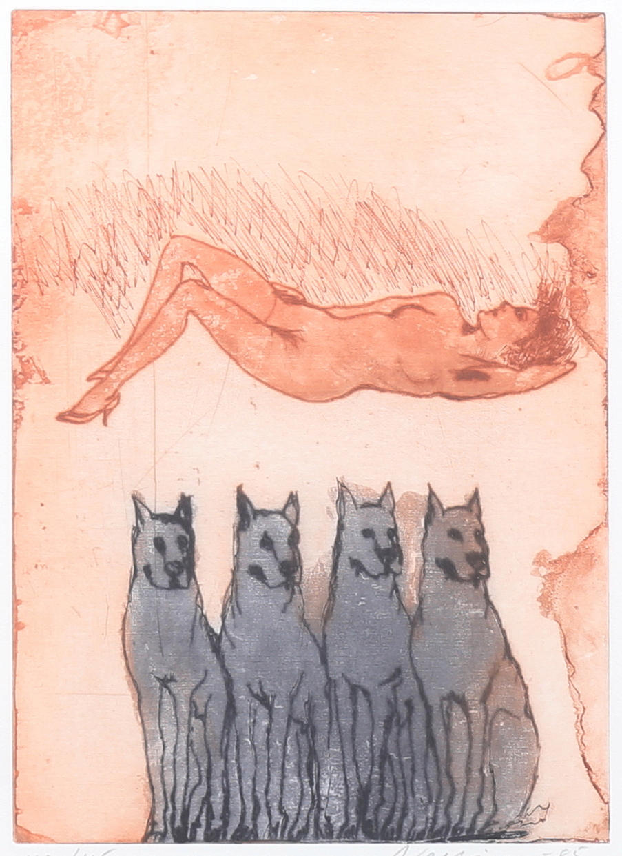 SUZANNE NESSIM. Figure composition. Lithograph in colours, signed and numbered, 160/165, dated -85.