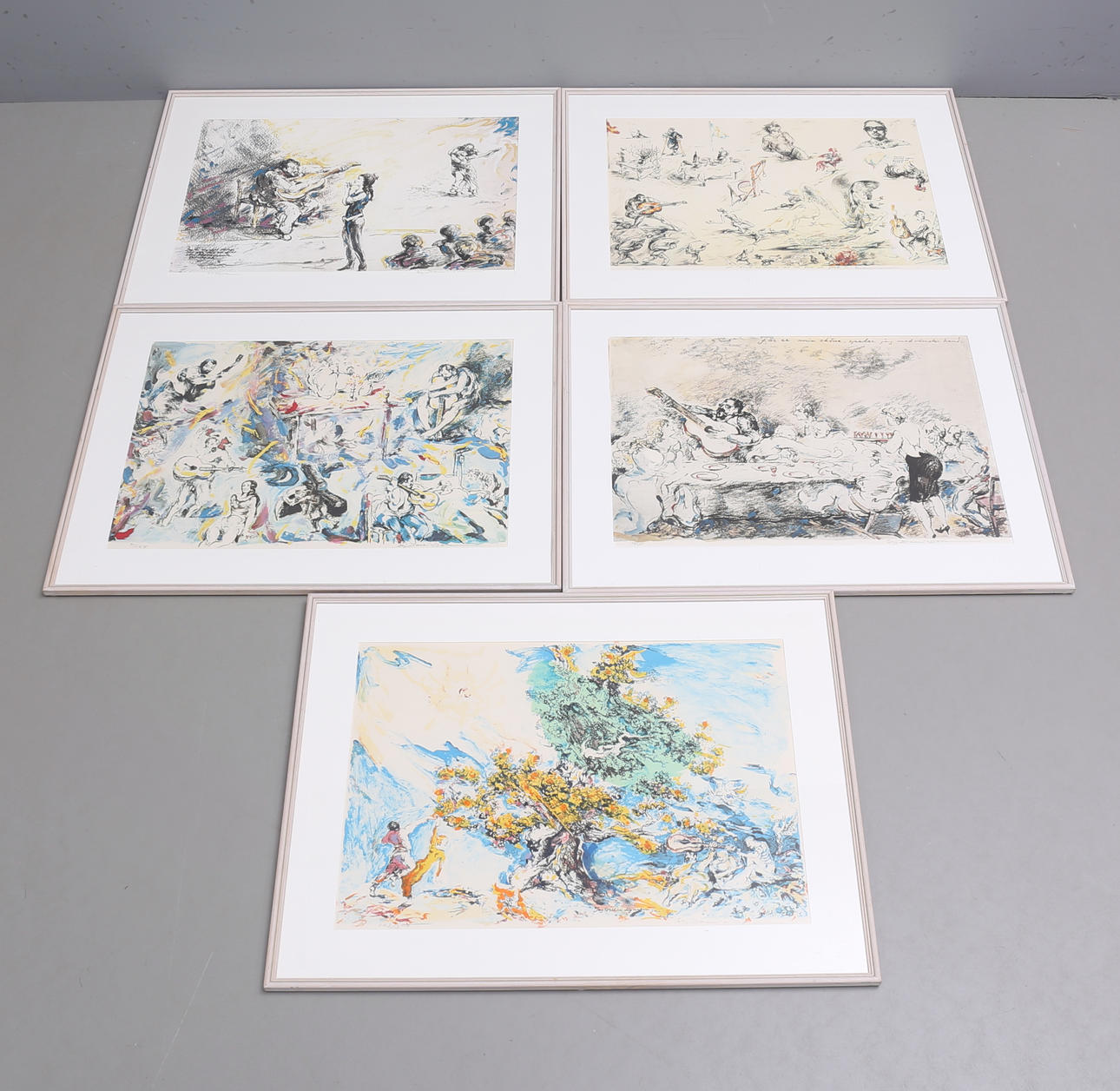 STIG DANIELSSON. Five colour lithographs, with Cornelis Vreeswijk, signed and numbered.