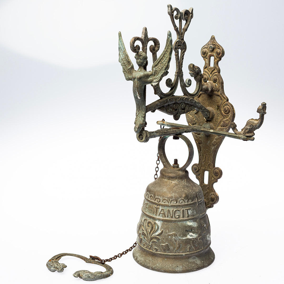 WICKER BELL, cast metal, richly decorated.