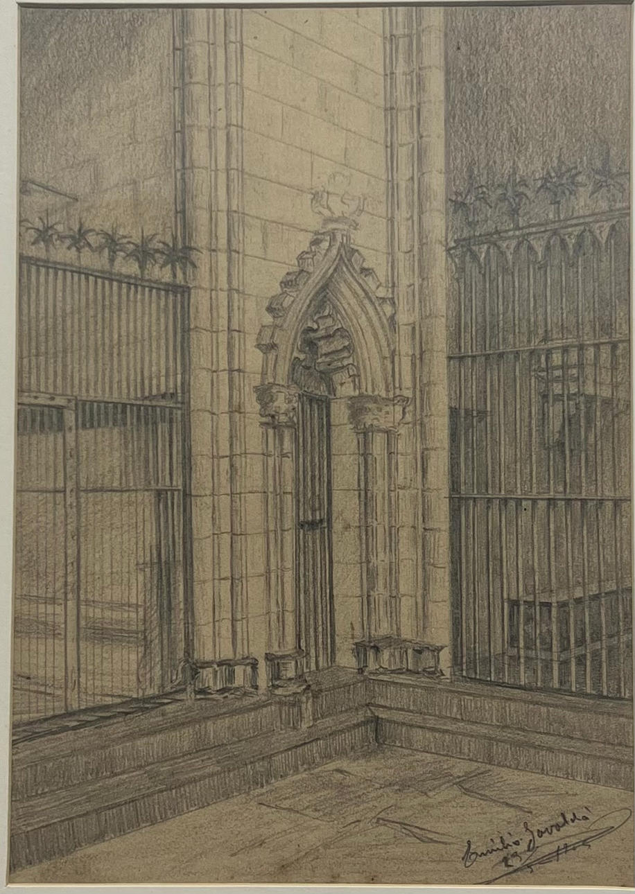 EMILI GAVALDÀ I FERRER (1883-1948). ”Barcelonan katedraalin luostari”, piirustus paperille.