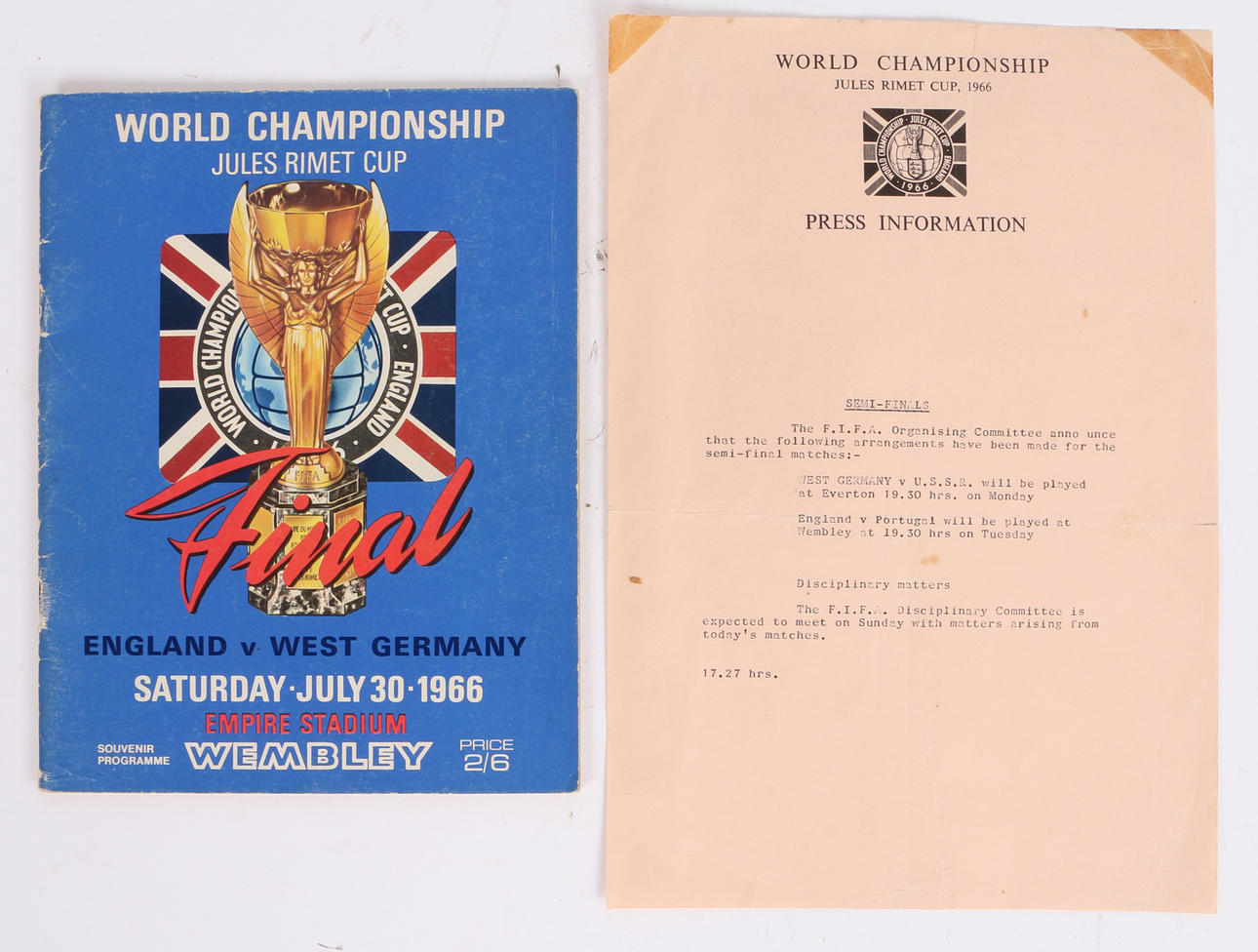VM 1966 - ORIGINALT ENGLAND MOD TYSKLAND PROGRAM.