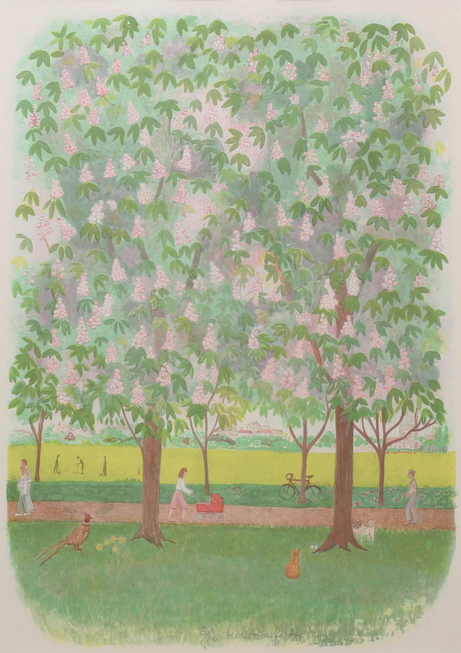 MONA STARFELT. Park Motif. Lithograph in colours, signed and numbered 73/160.