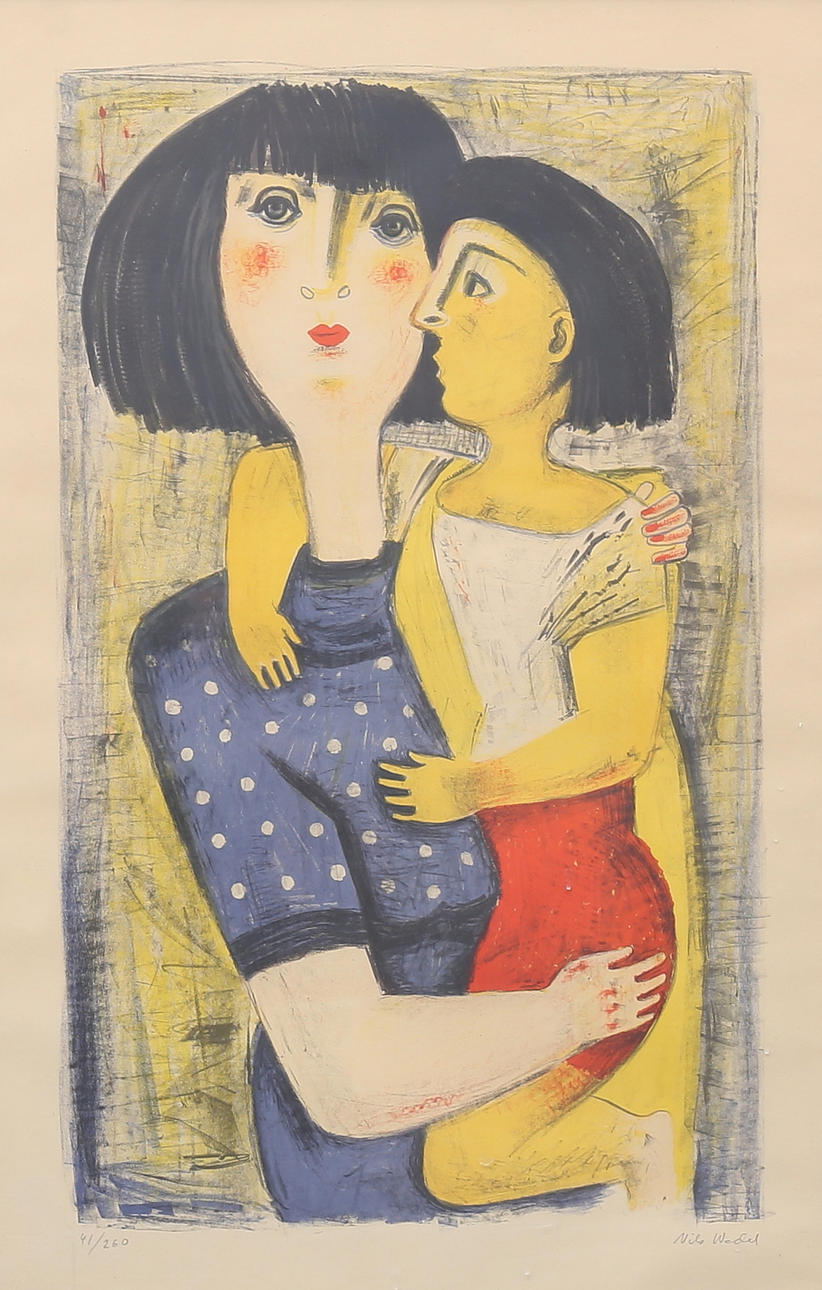 NILS WEDEL. Woman with child. Lithograph in colours, signed and numbered 41/260.