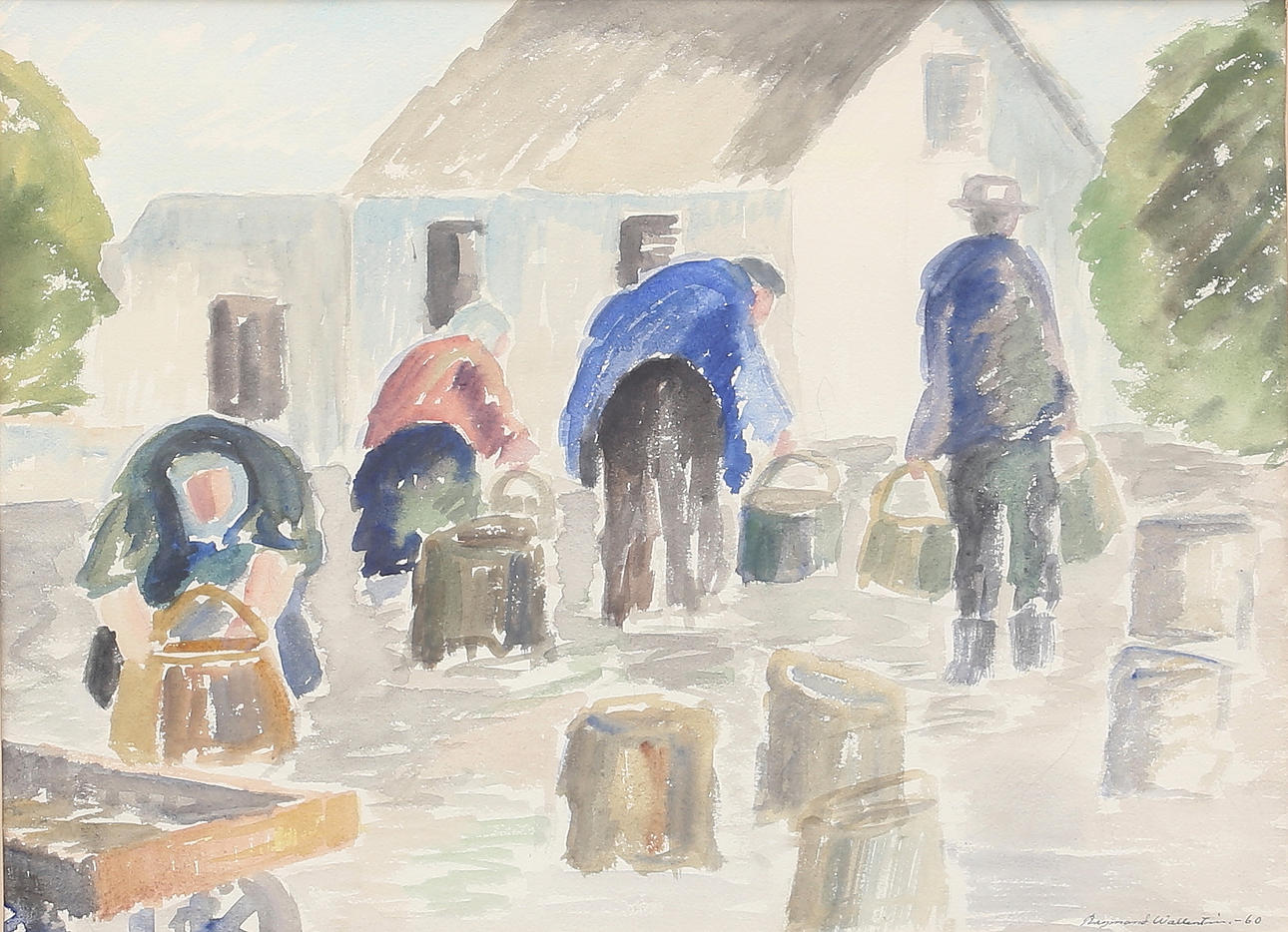 RAYMOND WALLENTIN. Harvest motifs. Watercolour, signed and dated -60.