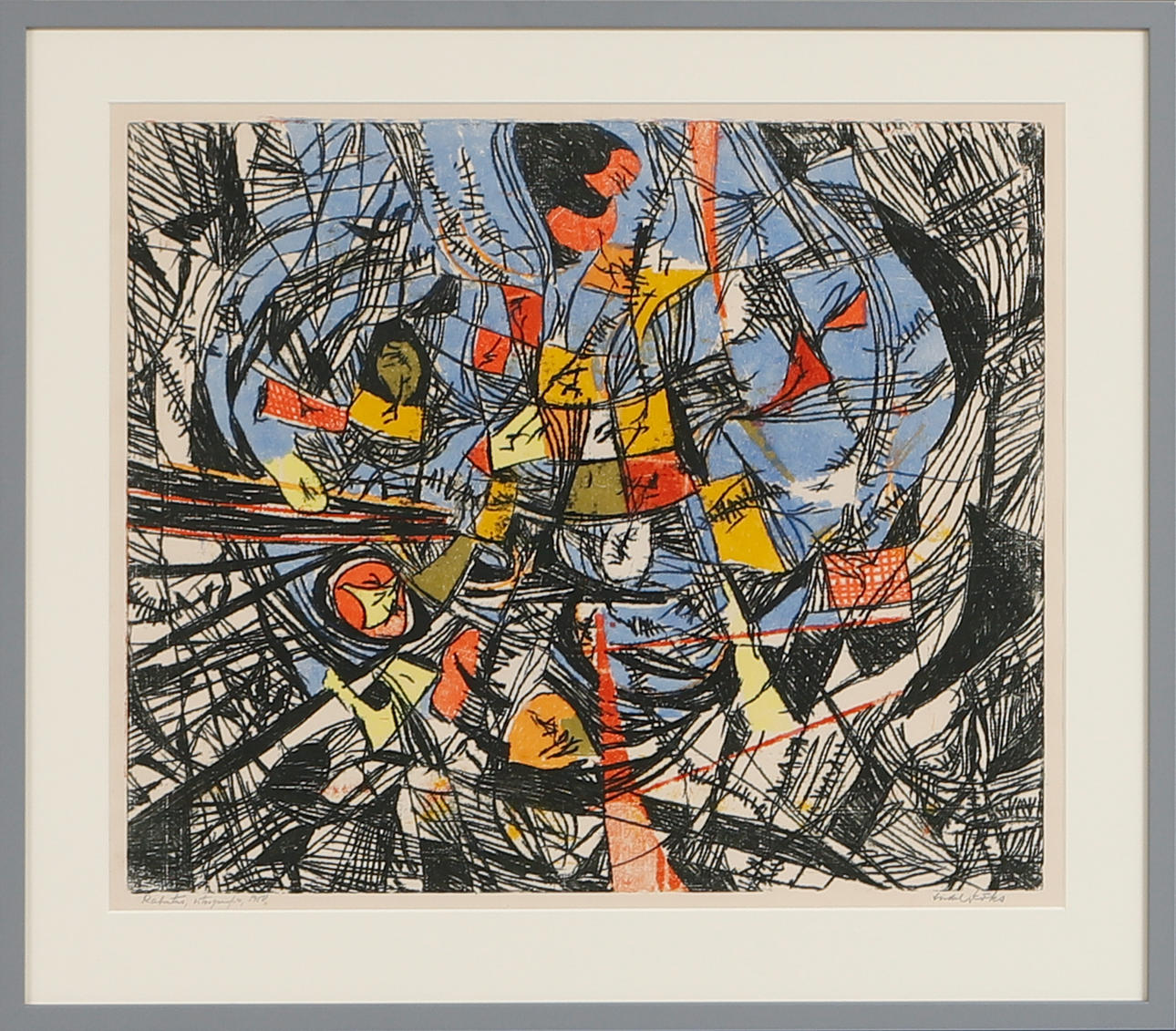 ENDEL KÖKS. “Rahutus”, restlessness, colour woodcut/lithograph, signed and dated 1958.