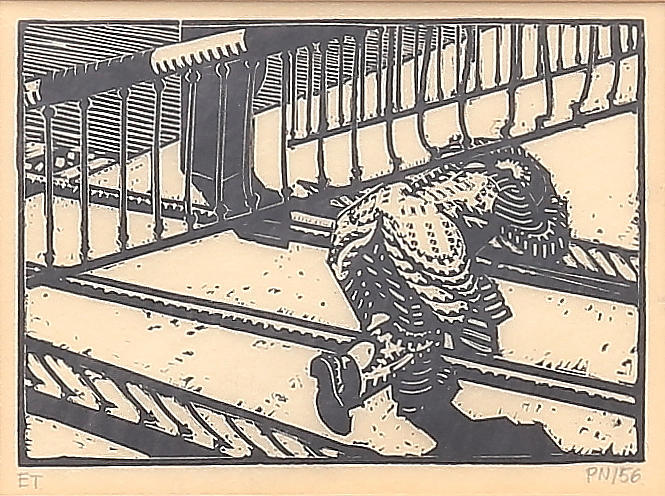 PALLE NIELSEN. “Escape 4" from the suite “Orpheus and Eurydice”, woodcut, ET, signed and dated 56.