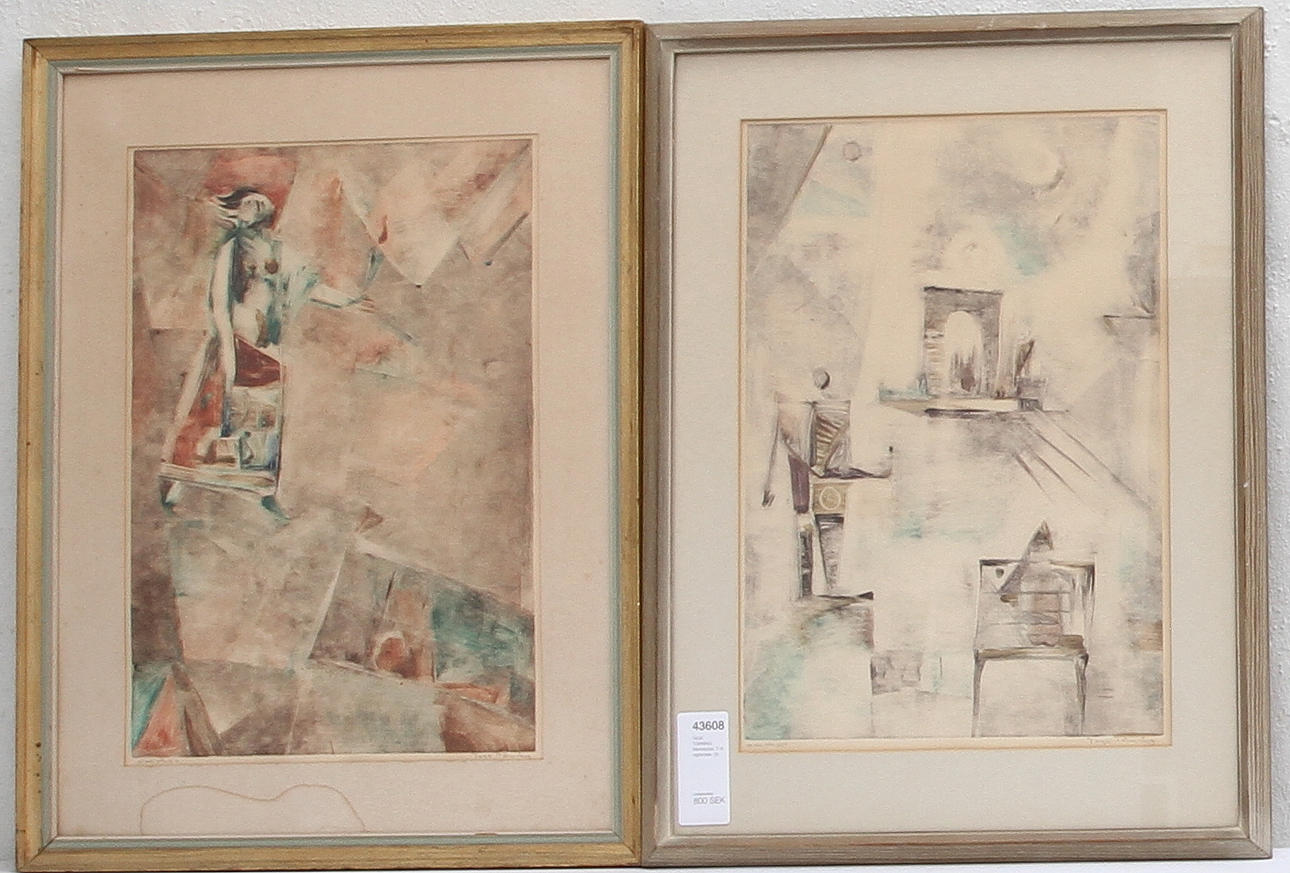 TAGE TÖRNING. Monotypier, 2 st, signerade.