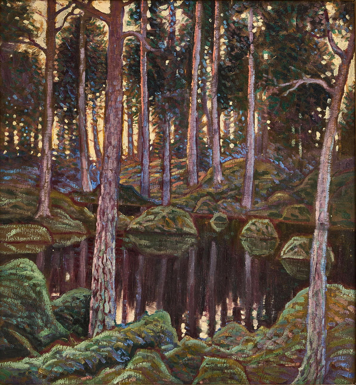 OIDENTIFIERAD KONSTNÄR. Forest glade, oil on canvas, unsigned.