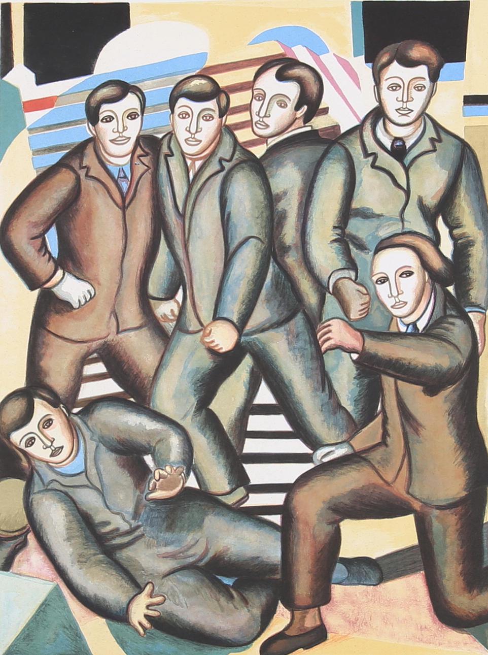 BIRGIT STÅHL NYBERG. “Class photo”. Lithograph in colours, signed and numbered 141/210, dated 1978.