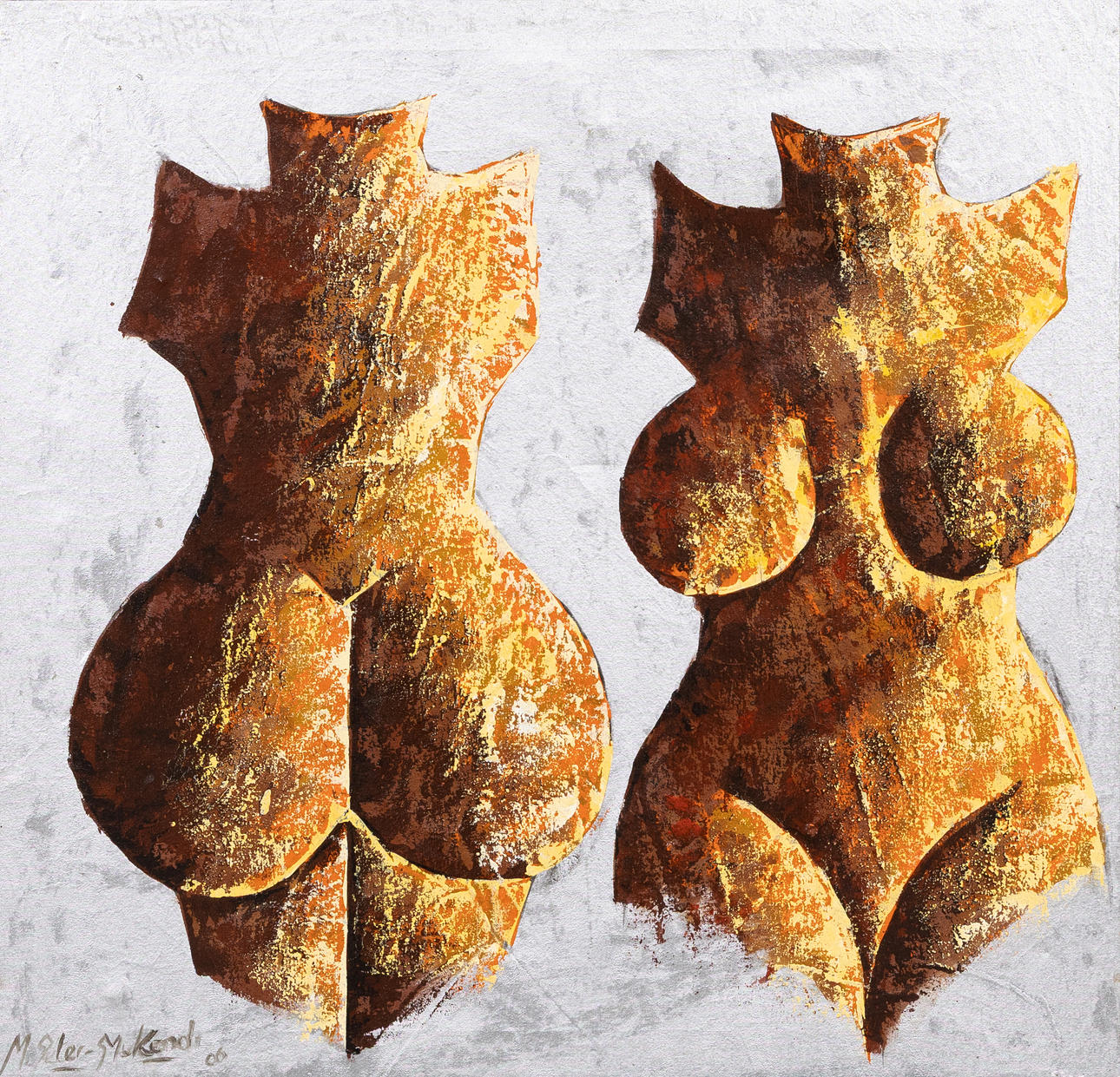 OIDENTIFIERAD KONSTNÄR. Torsos, mixed media, indistinctly signed.