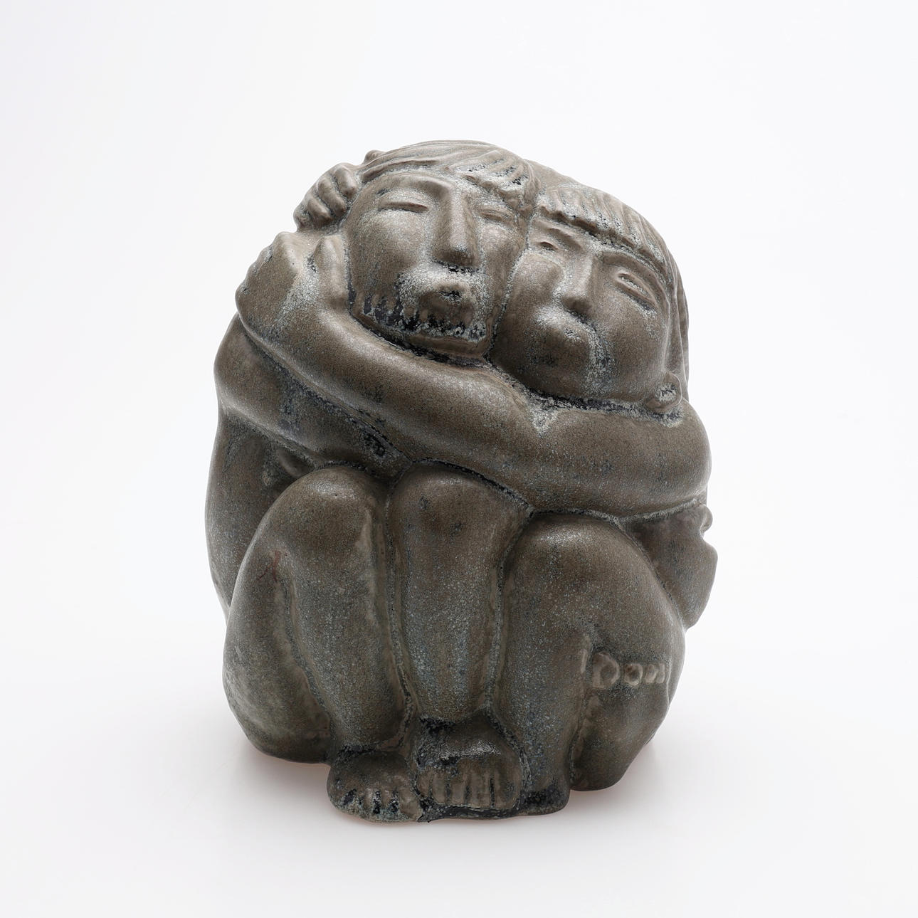 ÅKE HOLM. SCULPTURE, GLAZED EARTHENWARE, “THE EMBRACE”, SIGNED.