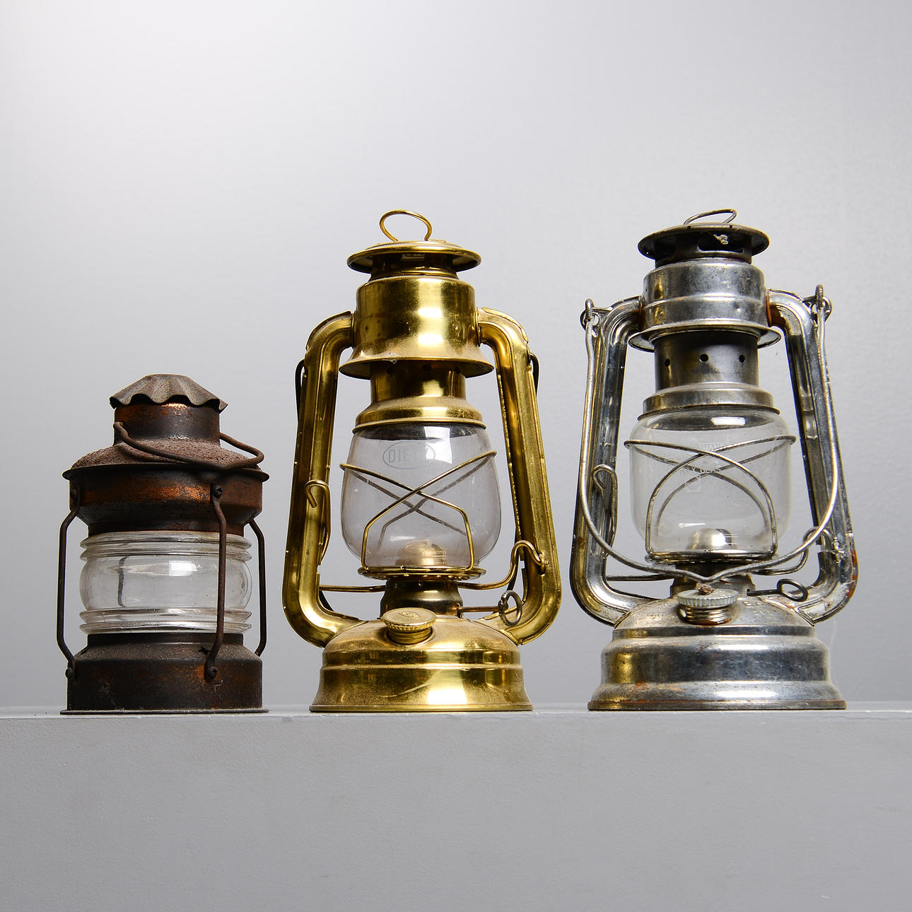 PETROLEUMLAMPER, 3 stk, inkl. Dietz.