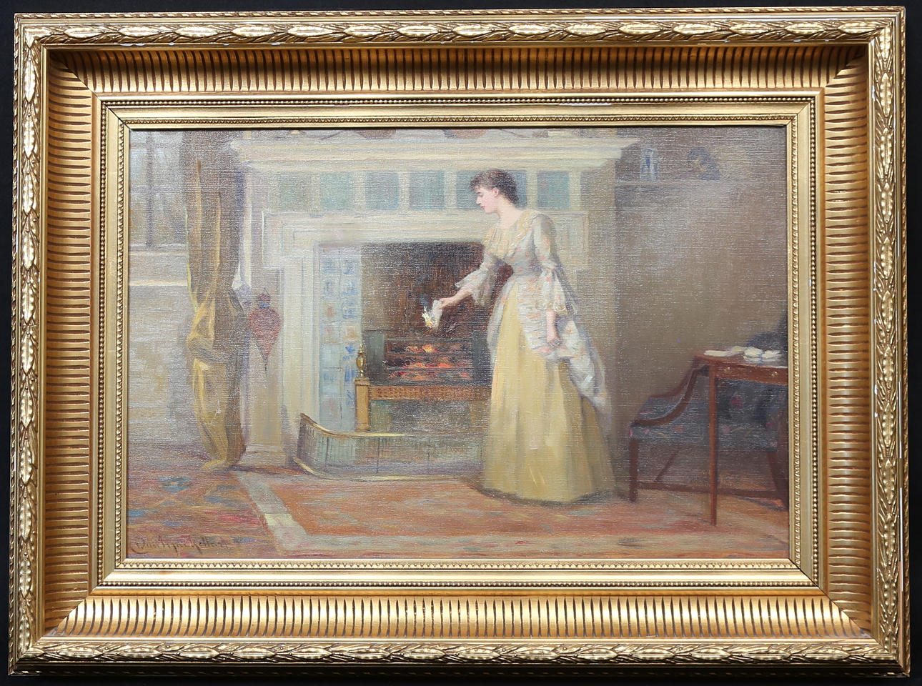 DUNCAN MACKELLAR. Interior with figurines, oil on canvas, signed.