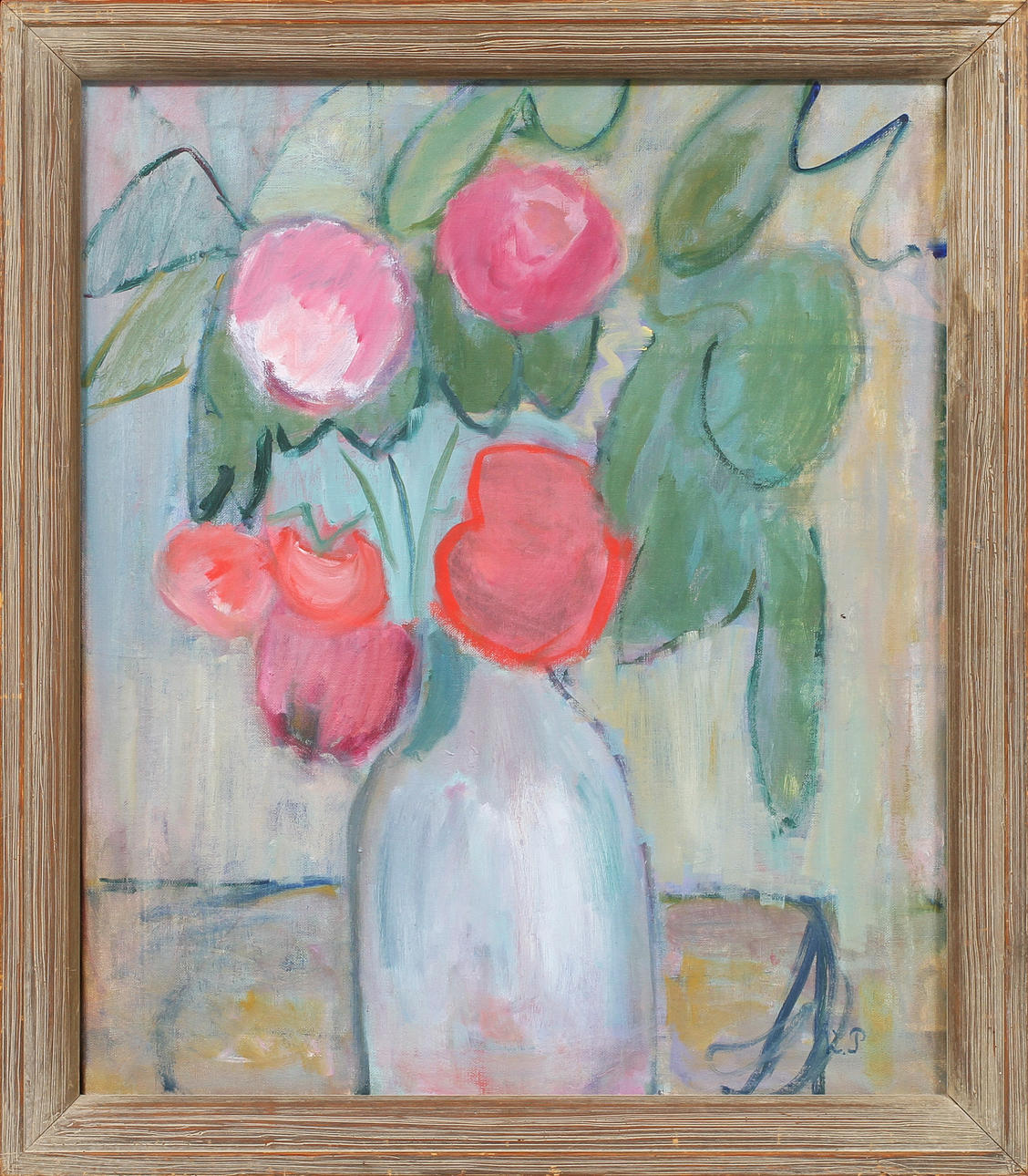 KARIN PARROW (1900-1984). Stilleben med blommor i vas. Olja på duk.