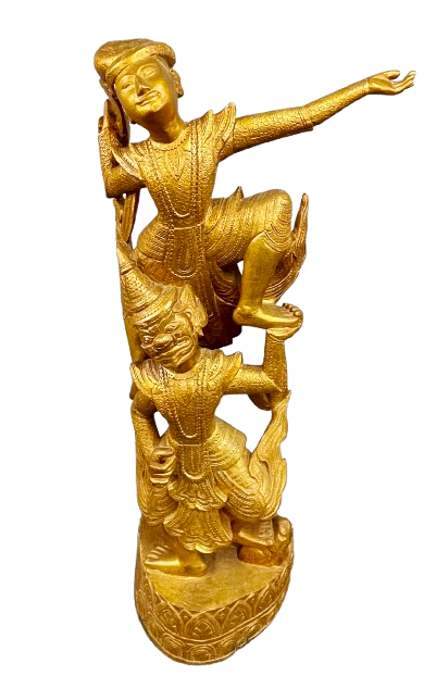 SIAMESE CARVED WOODEN FIGURE.