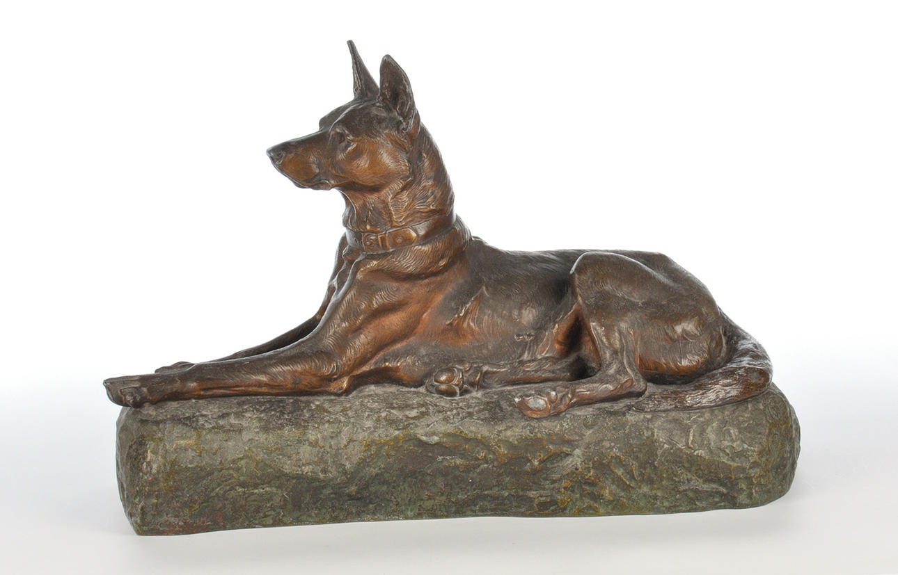 Schäfer. Stor skulptur, bronserad gjuten zink.