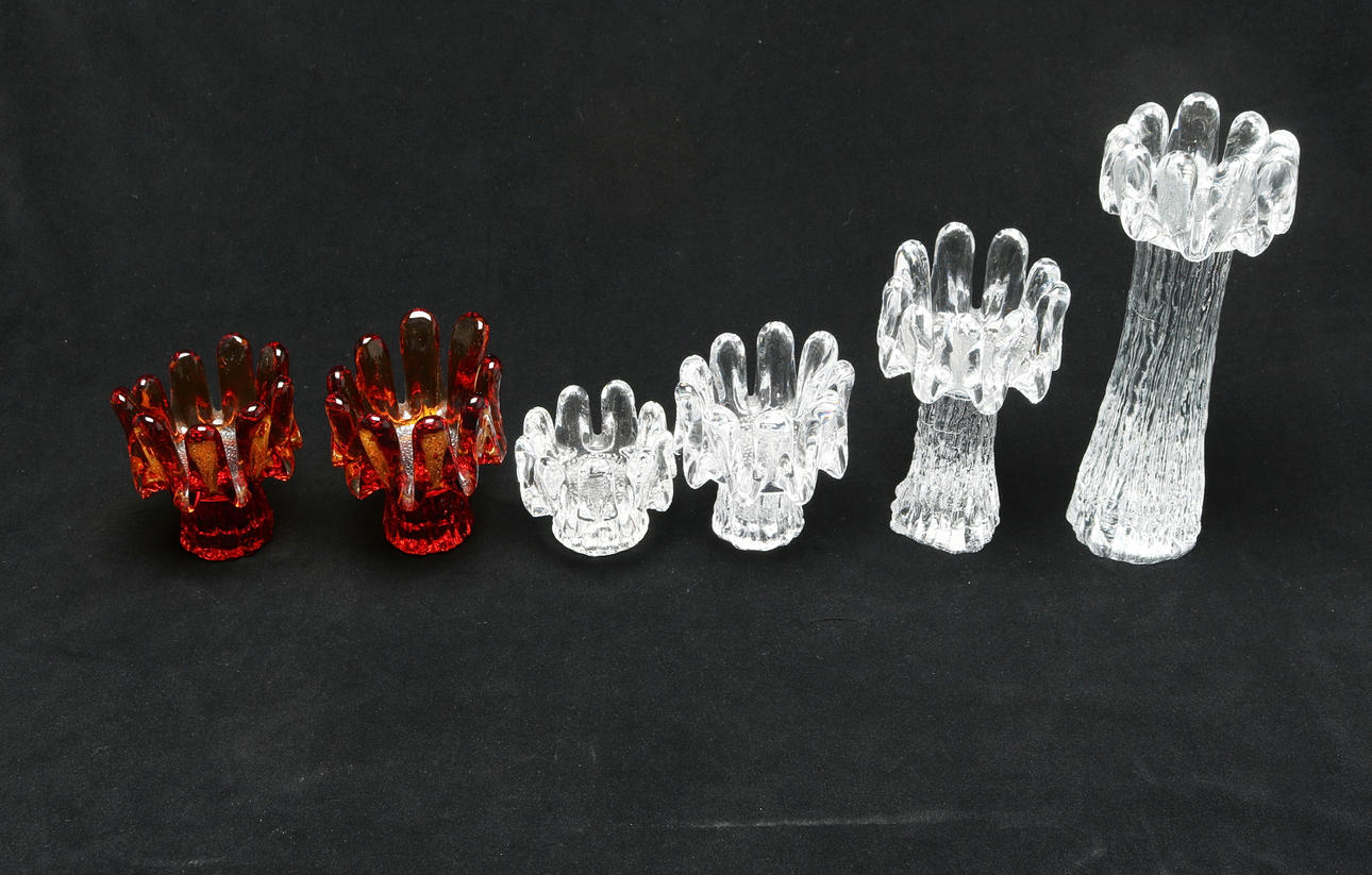 LJUSLYKTOR, 6 stycken, glas,"solros", Kosta, 1900-tal.