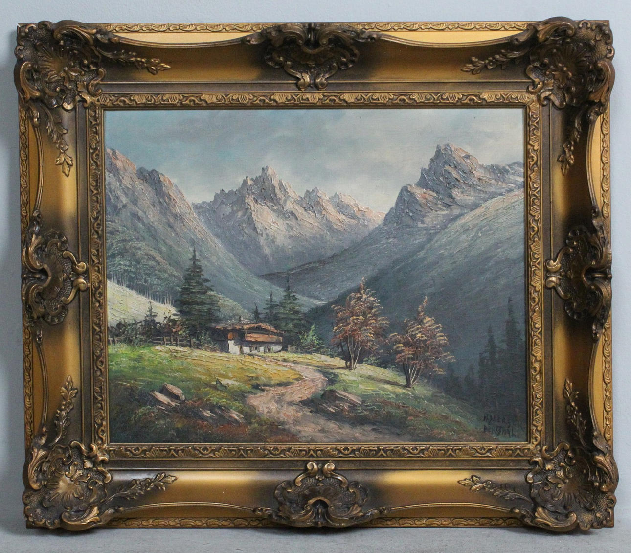 Unknown artist. 'Alpine Landscape', oil on canvas, signed.