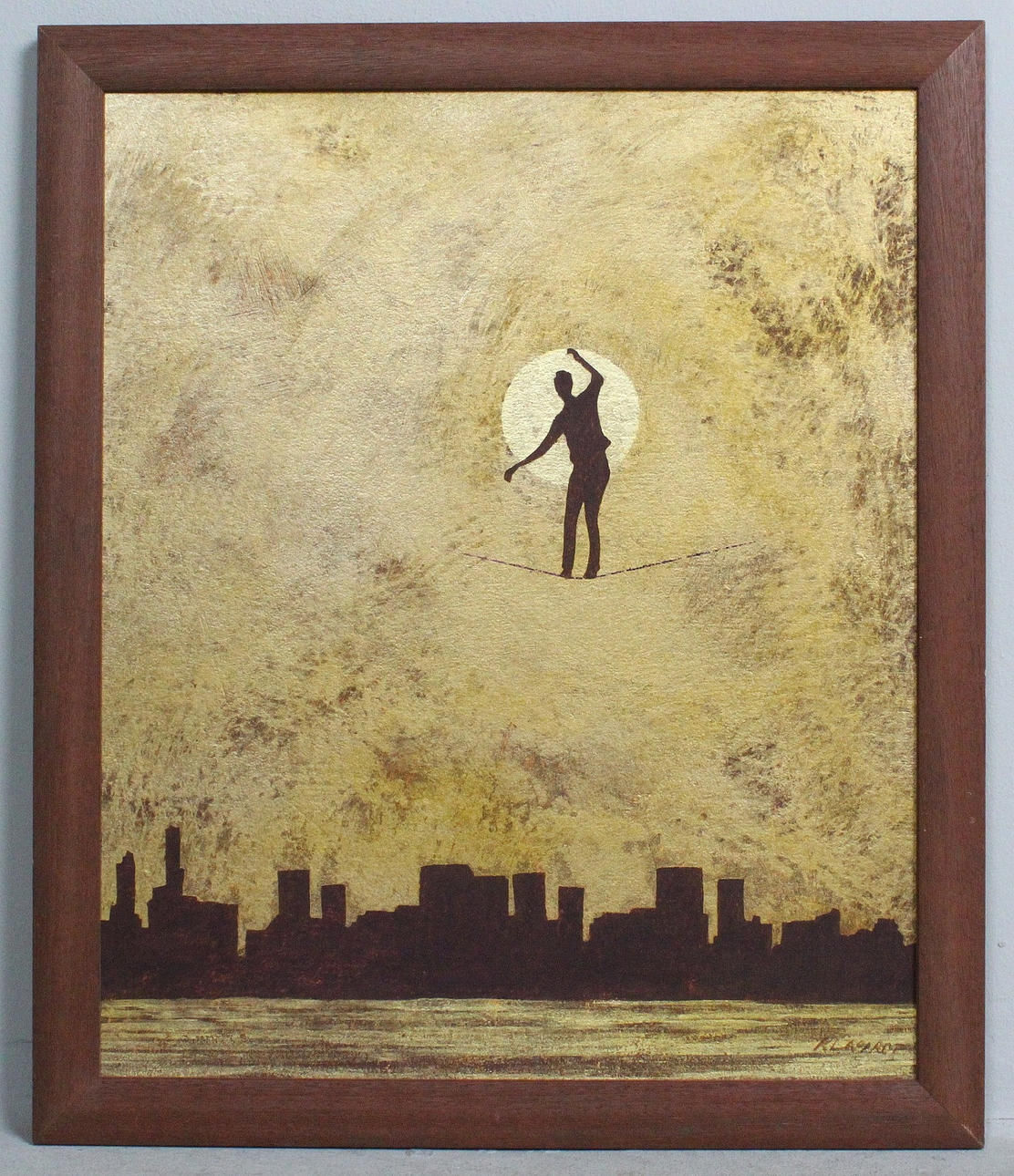 okänd konstnär. 'tightrope walker', oljefärg.