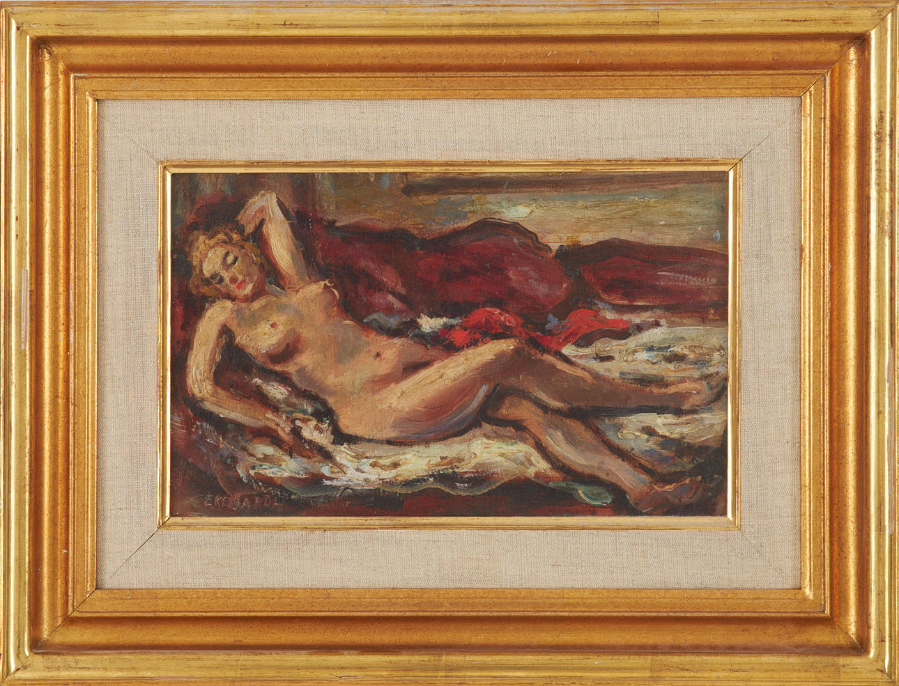 HANS EKEGÅRDH. Nude study, oil on panel, signed.