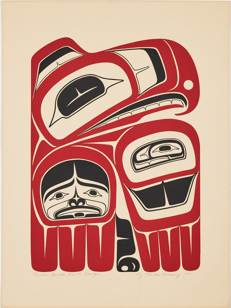 FREDA DIESING (KANADA 1925-2002). “Haida Hawk Design”, serial graphic, signed, numbered 35/200.