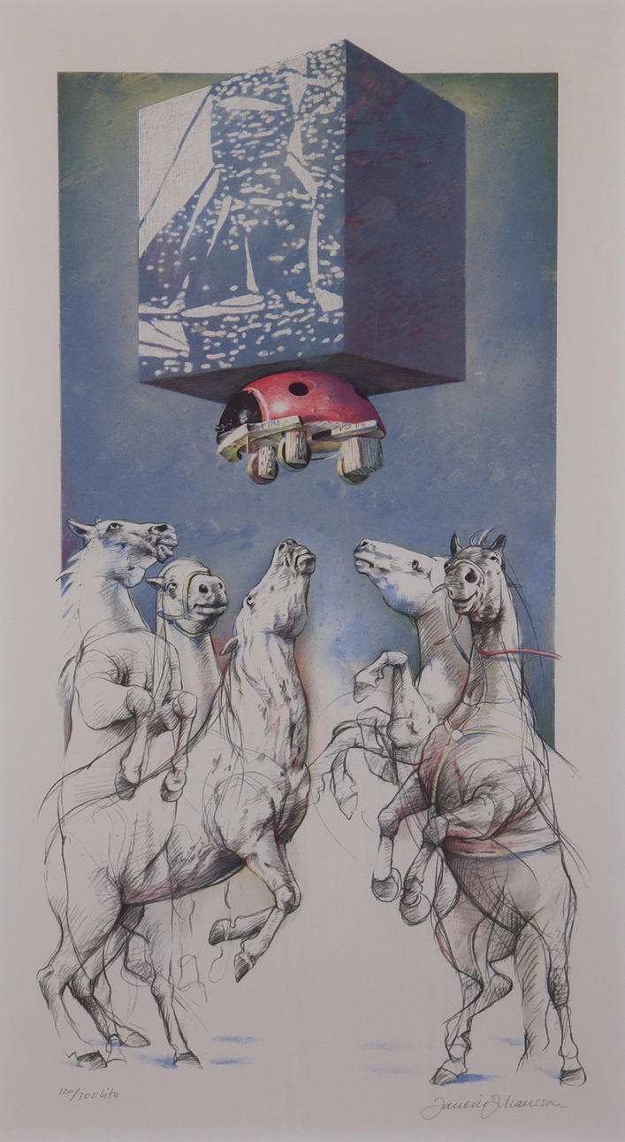 AFTER JANERIC JOHANSSON. lithography, composition with horses.