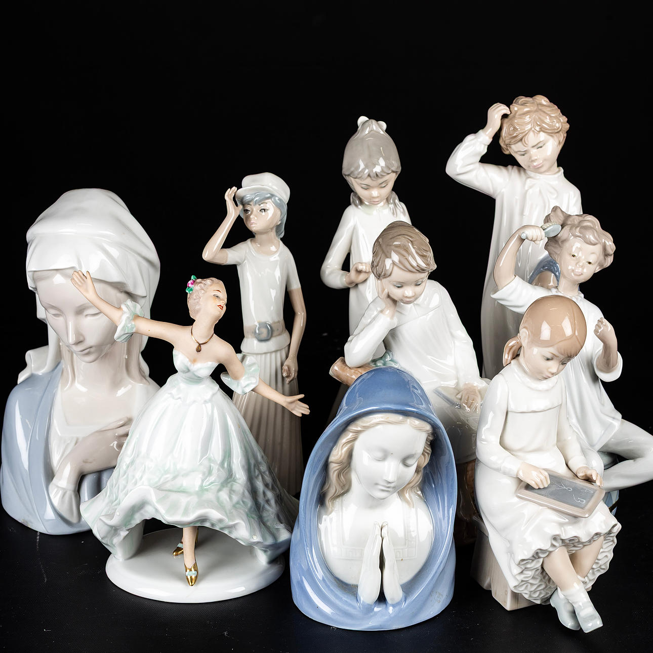FIGURES, 9 kpl lladro, wallendorf ja muut.
