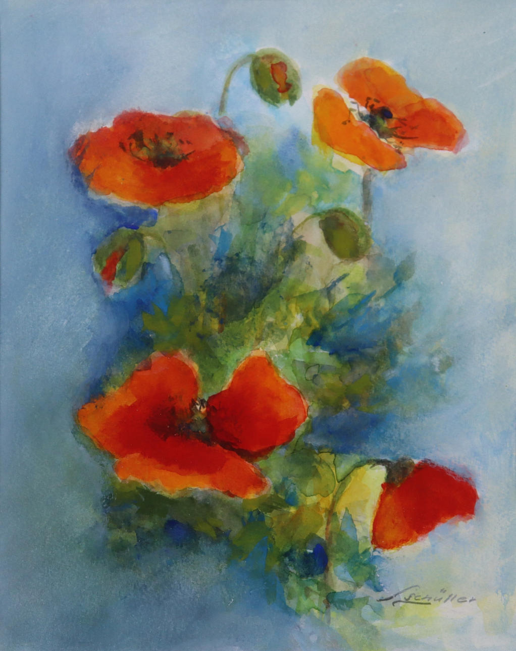 LEILA SCHÜLLER, akvarelli, unikko.